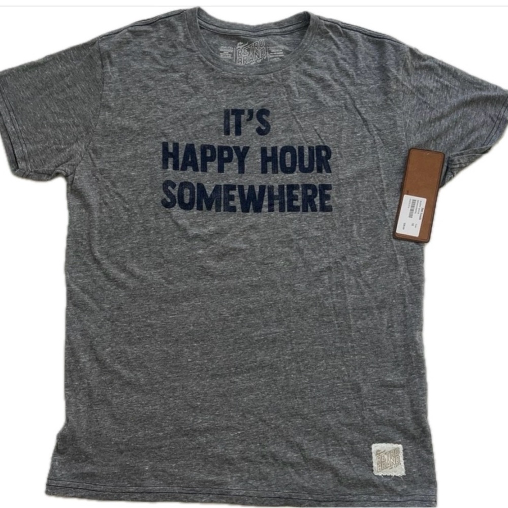 NWT The Original Retro Light Gray “It’s Happy Hour Somewhere” Crew Neck T Size M - Picture 1 of 6